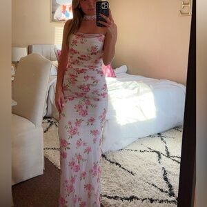 PLT Pink Floral Scarf Detail Ruched Maxi Dress Size 2